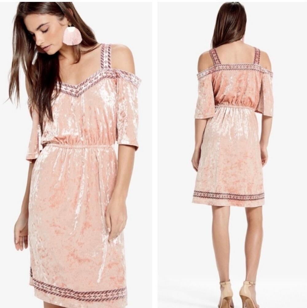 Lucky Brand boho crushed velvet cold shoulder embroidered dress size M